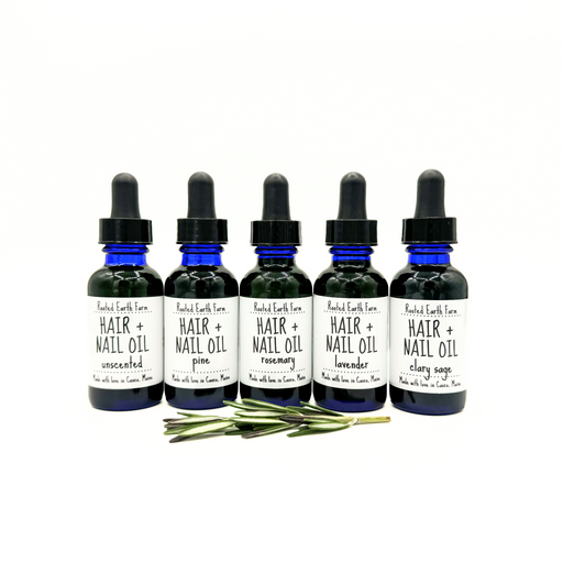 Rooted Earth Farm + Apothecary Herbal Hair + Nail Oil Hair + Nail Care White Smoke unscented / 1 oz,rosemary / 1 oz,pine / 1 oz,clary sage / 1 oz,lavender / 1 oz,unscented / 2 oz,rosemary / 2 oz,pine / 2 oz,clary sage / 2 oz,lavender / 2 oz