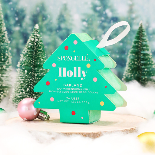 Spongellé Holly - Garland | Holiday Tree Body Wash Infused Buffer Light Gray