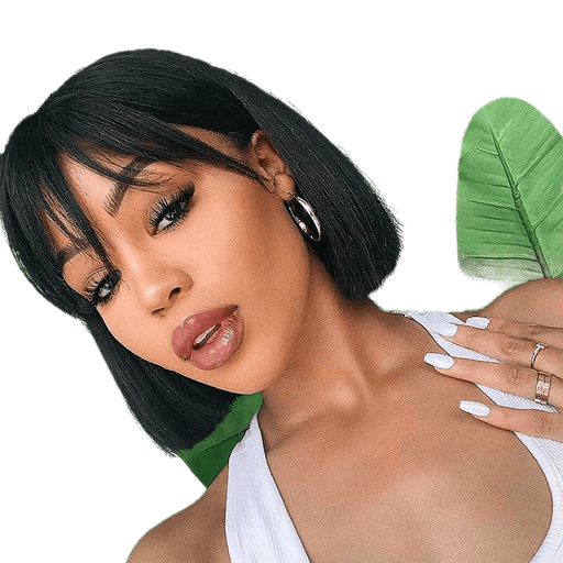 VIP Extensions Human Hair Short Bob Wigs with Bangs Wigs Black 10''