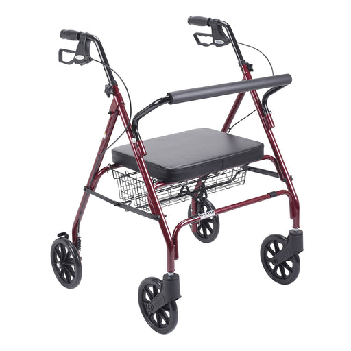 RIO Medical Supplies Heavy Duty Bariatric Rollator Rolling Walker with Large Padded Seat, Red White Smoke