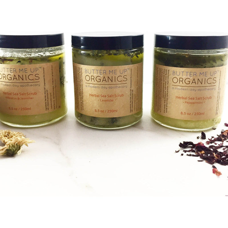 Butter Me Up Organics Organic Sea Salt Herbal Scrub Spa Pamper Treat Bath Dim Gray hibiscus & jasmine,peppermint,lavender