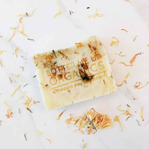 Butter Me Up Organics Sweet Citrus with Calendula Soap, Gifts Antique White Sweet Citrus with Calendula,Sweet Citrus with Calendula + Stained Wood Bamboo Soap Dish