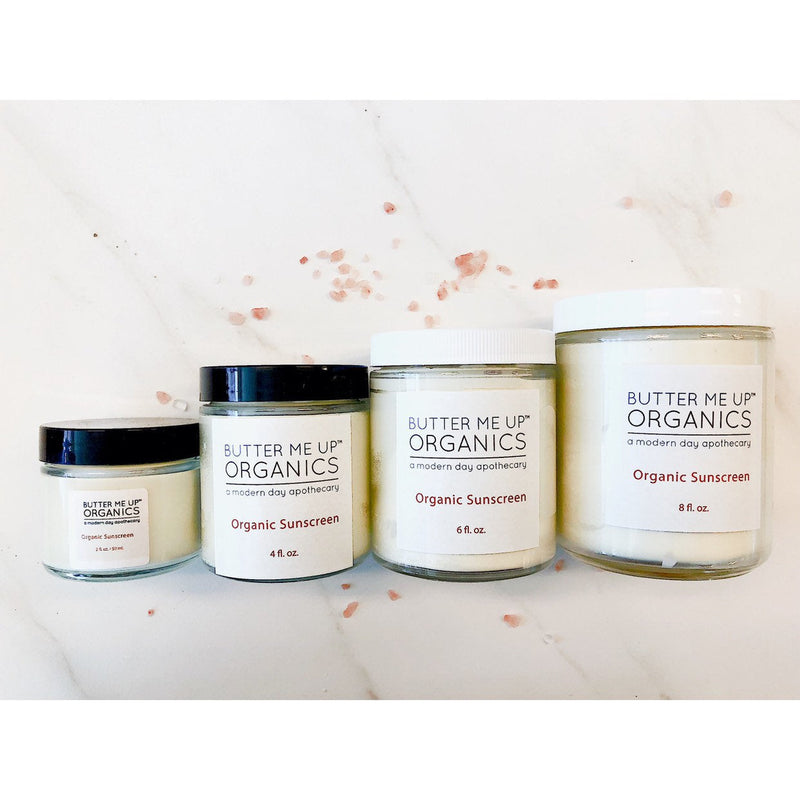 Butter Me Up Organics Natural Organic Sunscreen / Safe Sunscreen / Non-Nano Zinc Oxide Sunscreen / Sun Protection / Butter Me Up Organics Body Light Gray Travel- 2oz. squeeze,2 oz glass jar,4oz. glass jar,6oz. glass jar,8oz. glass jar,3oz Paperboard