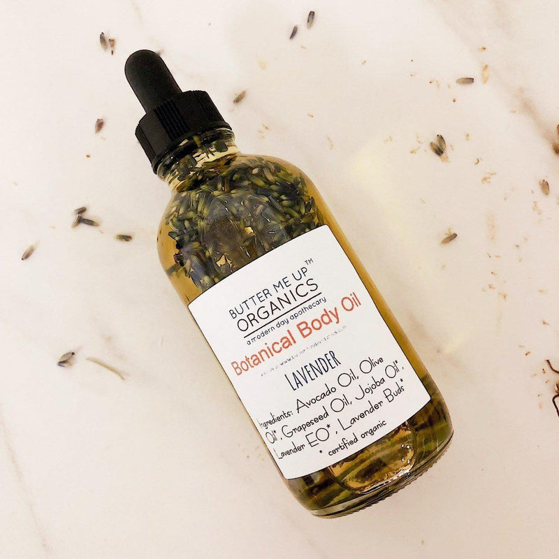 Butter Me Up Organics Botanical Body Oil -BOTANICAL COLLECTION - Organic Body Lotion Moisturizer Body Antique White Lavender,Rose,Healing Calendula,Chamomile