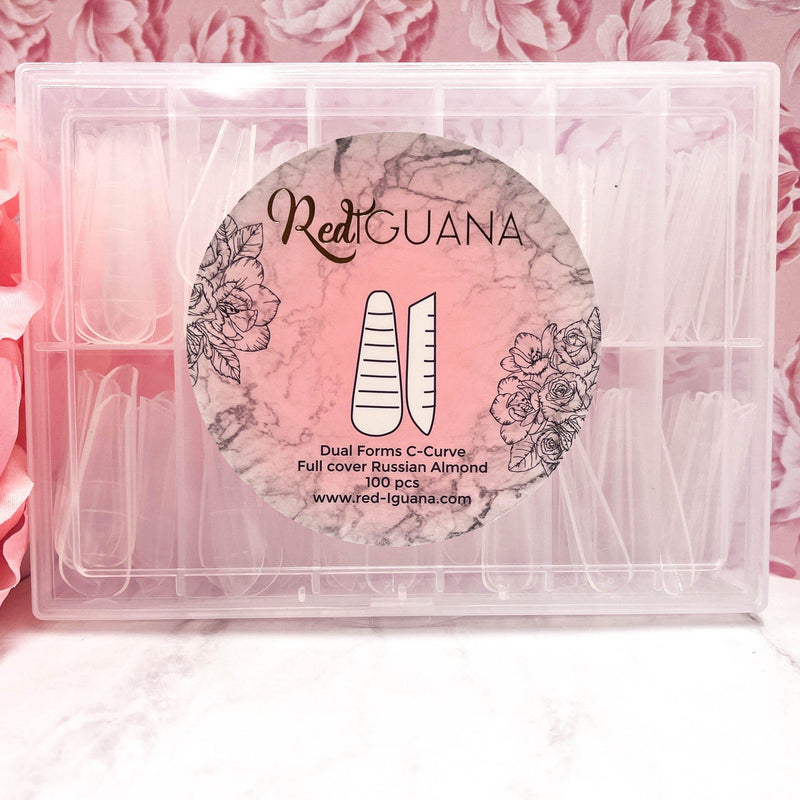 Red Iguana LLC Russian Almond C-Curve Dual Forms / Full Cover Nail Tips White Smoke