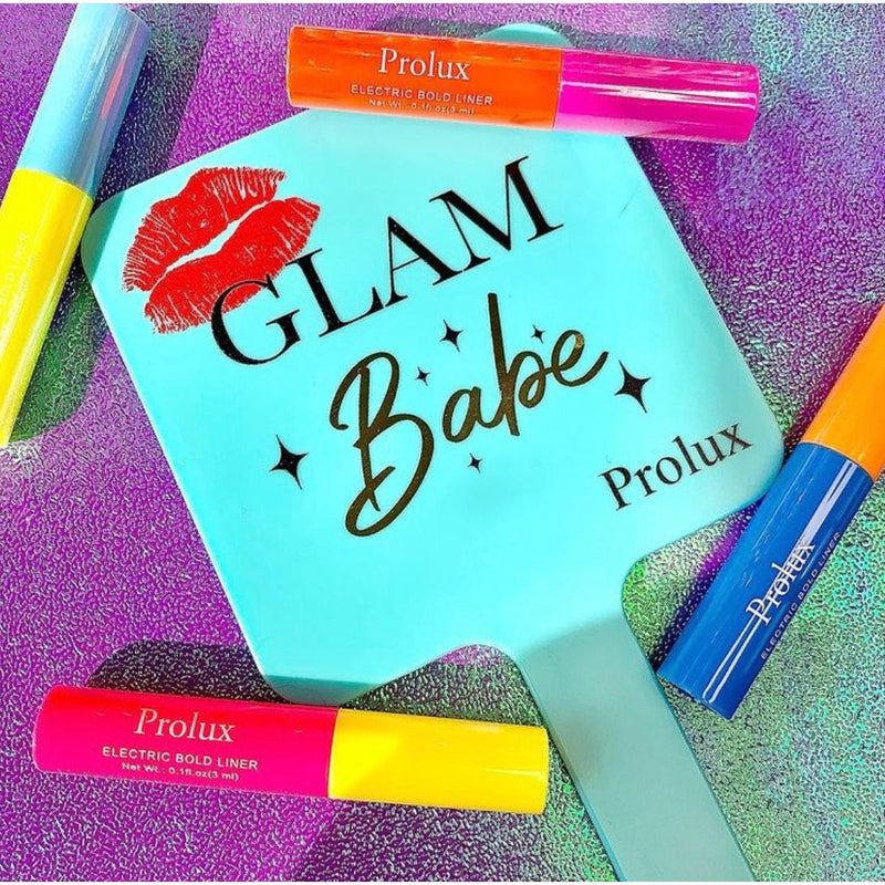 Prolux Cosmetics Glam Babe Hand Held Mirror Sky Blue 1 Turquoise,2 Hot Pink,3 Peach,4 Salmon