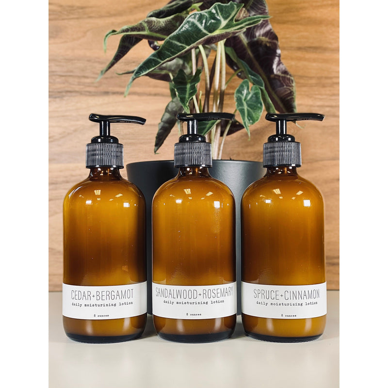 handmade. la conner Daily Moisturizing Lotion - Woodsy Gentlemen Tan 8 Ounces - Cedar + Bergamot,8 Ounces - Sandalwood + Rosemary,8 Ounces - Spruce + Cinnamon