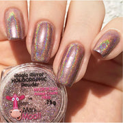 minimanimoo Magic Mirror Pink Holographic Powder Nail Polish Tan