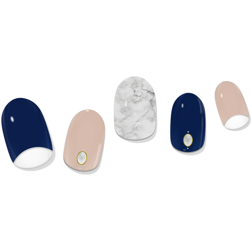 laurenbbeauty Reverse French Navy & Nude Marble Gel Nail Wrap Nail Art Kits & Accessories White Smoke