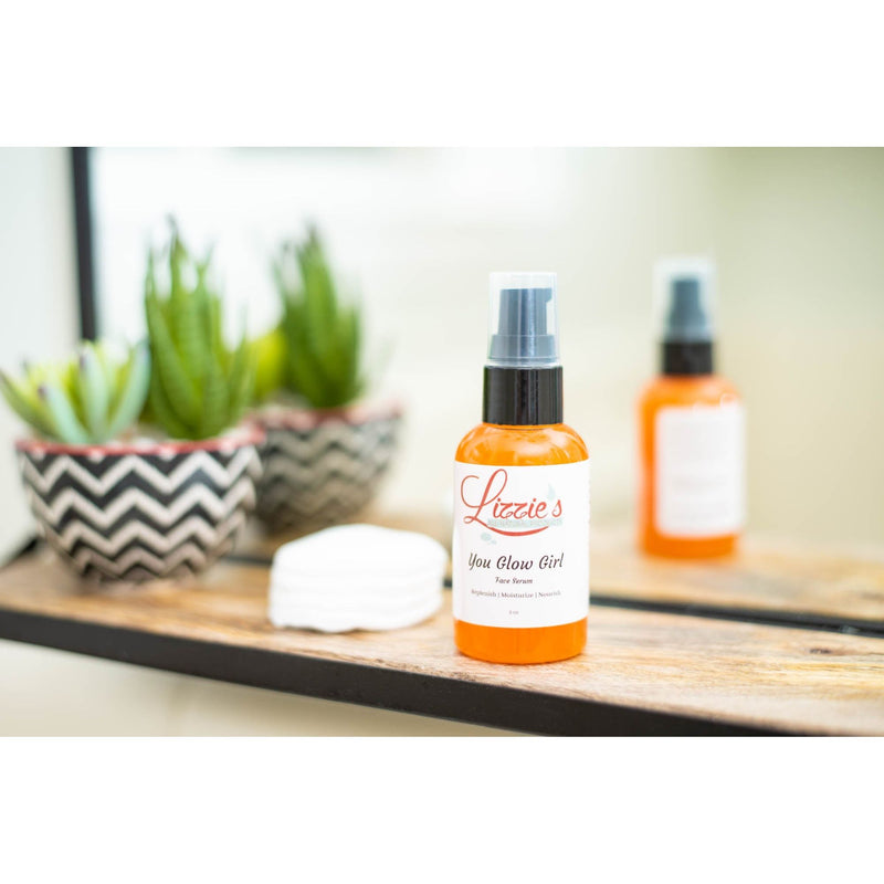 Lizzie's All-natural Products You Glow Girl Face Serum Light Gray 2 oz pump bottle