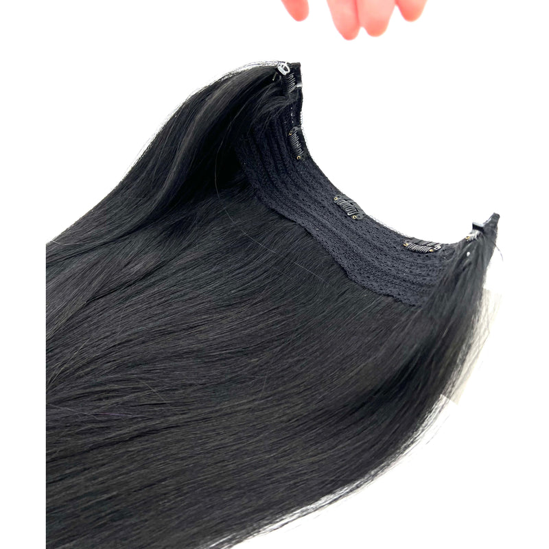 VIP Extensions VIP BandX Halo / Silky Straight 18" with Clip Hair Extension Dark Slate Gray 1 Jet Black,1B Off Black,2 Dark Brown,4 Medium Brown,6 Light Brown,8 Ash Brown,10,16,22,24,27,30 Light Auburn,35,613 Bleach Blonde,18/22 Ash Blonde Highlight  Blonde,22/33D,27/613 Honey Blonde Highlight Bleach Blonde,26,130,33,350,P4/27 Chocolate Brown to