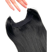 VIP Extensions VIP BandX Halo / Silky Straight 18" with Clip Hair Extension Dark Slate Gray 1 Jet Black,1B Off Black,2 Dark Brown,4 Medium Brown,6 Light Brown,8 Ash Brown,10,16,22,24,27,30 Light Auburn,35,613 Bleach Blonde,18/22 Ash Blonde Highlight  Blonde,22/33D,27/613 Honey Blonde Highlight Bleach Blonde,26,130,33,350,P4/27 Chocolate Brown to