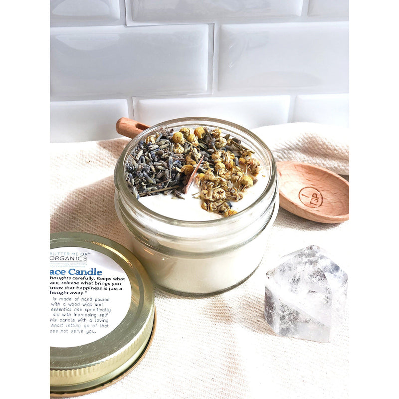 Butter Me Up Organics Peace Candle / Serenity Candle / Intention Candle / Ritual Candle / Crystal Candle / Pretty Candle / Organic Soy Wax Candle / Botanicals Metaphysical Light Gray
