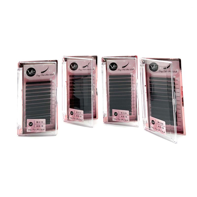 VIP Extensions VIP Easy Pick Flat Lash Extensions 12 Lines Mixed Eyelash Extensions Gray VEP12-15C-Mix
