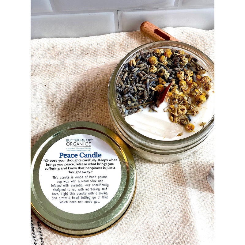 Butter Me Up Organics Peace Candle / Serenity Candle / Intention Candle / Ritual Candle / Crystal Candle / Pretty Candle / Organic Soy Wax Candle / Botanicals Metaphysical Light Gray