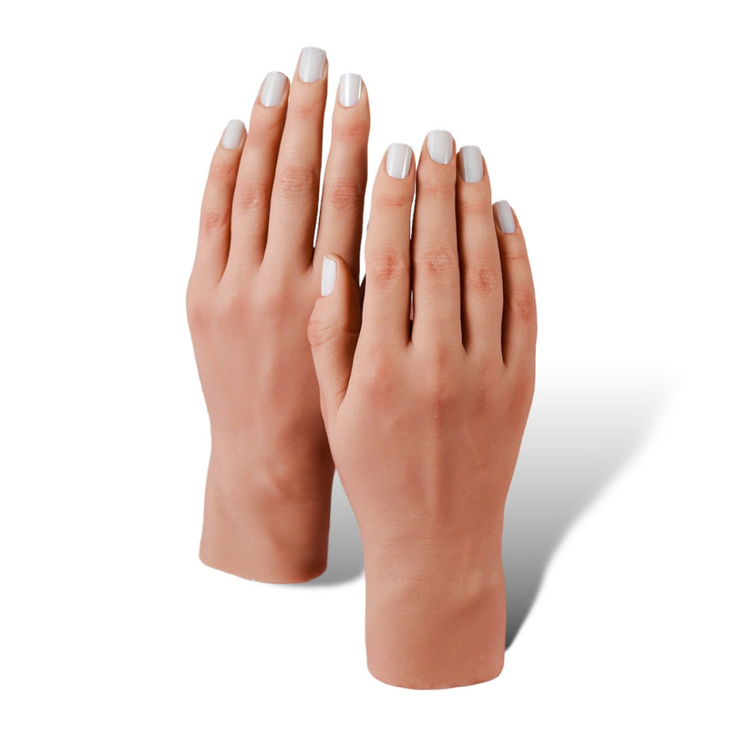 Red Iguana LLC Set of Two 3.0 Full Silicone Practice Hands (Left and Right) 3.0 Hand White Smoke Poseable / Liza,Non-Poseable / Liza