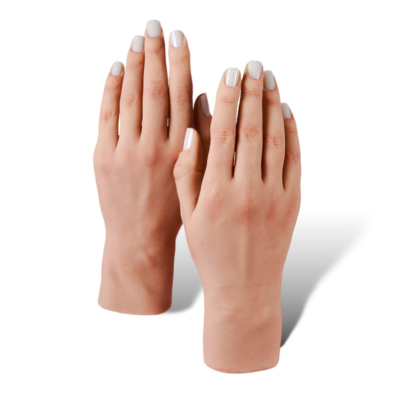 Red Iguana LLC Set of Two 3.0 Full Silicone Practice Hands (Left and Right) 3.0 Hand White Smoke Poseable / April,Non-Poseable / April