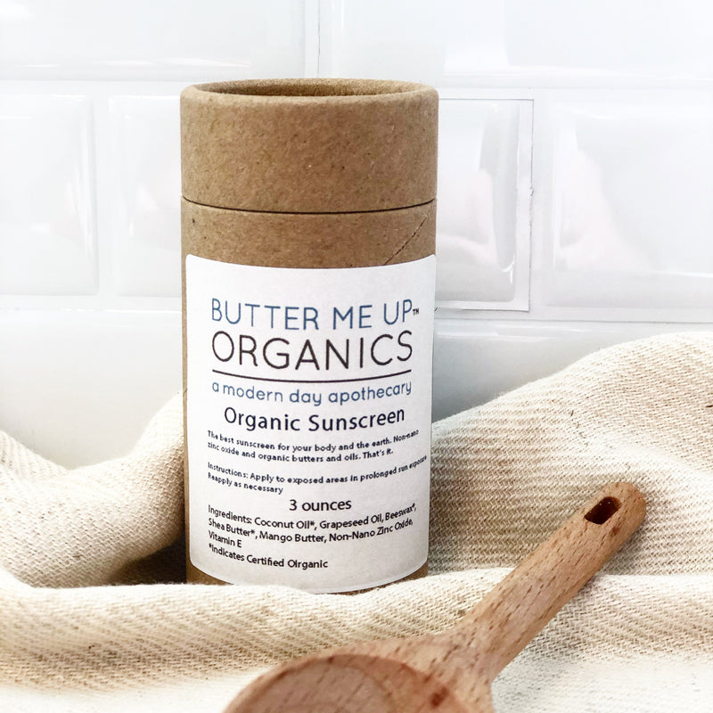 Butter Me Up Organics Natural Organic Sunscreen / Safe Sunscreen / Non-Nano Zinc Oxide Sunscreen / Sun Protection / Butter Me Up Organics Body Antique White Travel- 2oz. squeeze,2 oz glass jar,4oz. glass jar,6oz. glass jar,8oz. glass jar,3oz Paperboard