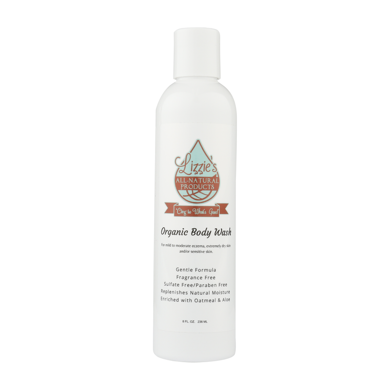 Lizzie's All-natural Products Organic Unscented Body Wash for Eczema Lavender Organic Body Wash (unscented for eczema) 8 oz,Organic Unscented Body Wash for Eczema + Natural Sea Sponge Combo