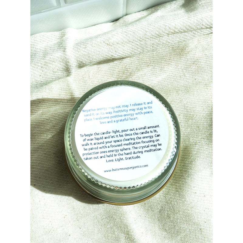 Butter Me Up Organics Space Clearing Candle/ Intention Candle / Organic Soy Candle / Candle with Crystals / Cleansing Candle Metaphysical Light Gray