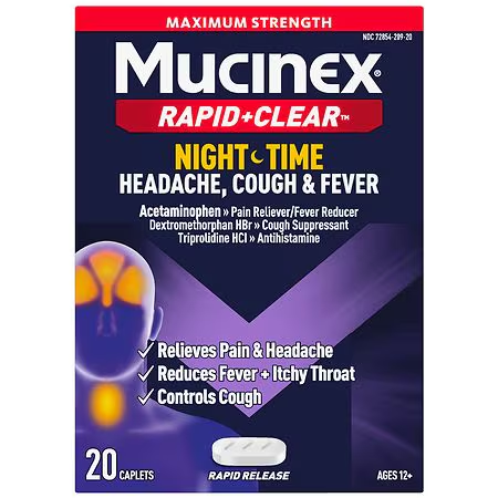 Mucinex Mucinex Rapid+Clear Nighttime Headache Cough & Fever, Max Strength Rapid Release Health Care Midnight Blue