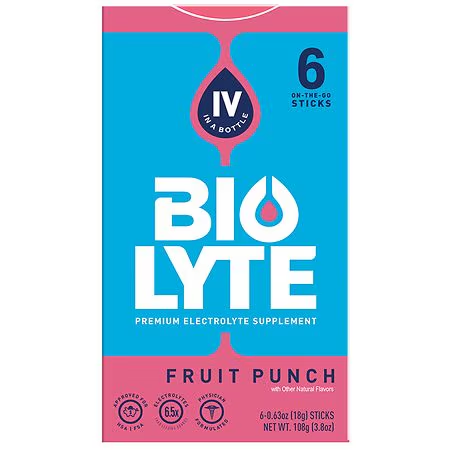 bio lyte BIOLYTE Premium Electrolyte Supplement Fruit Punch - 0.63 oz x 6 pack Vitamins & Supplements Dark Turquoise