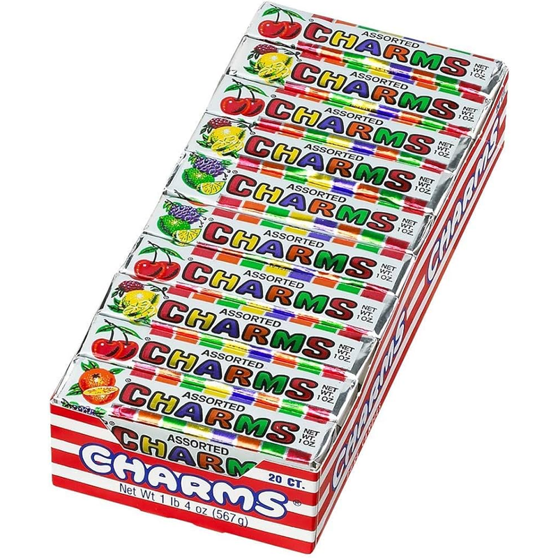 0 Charms Squares Assorted Fruit Flavors 20 ct Candy White Smoke