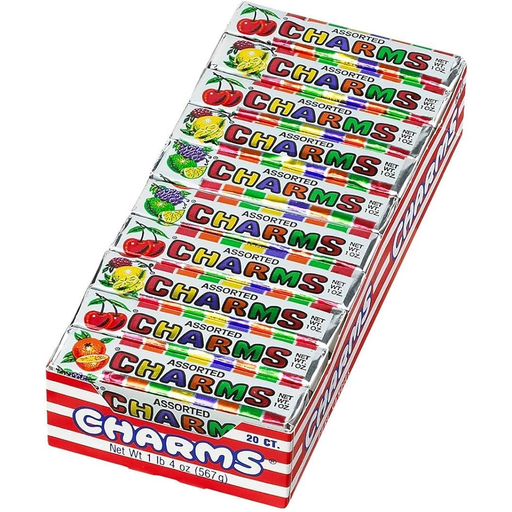 0 Charms Squares Assorted Fruit Flavors 20 ct Candy White Smoke
