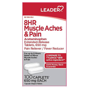 Leader LDR® 8-Hour Muscle Ache & Pain Relief – 650 mg (100 Caplets) Acetaminophen White Smoke