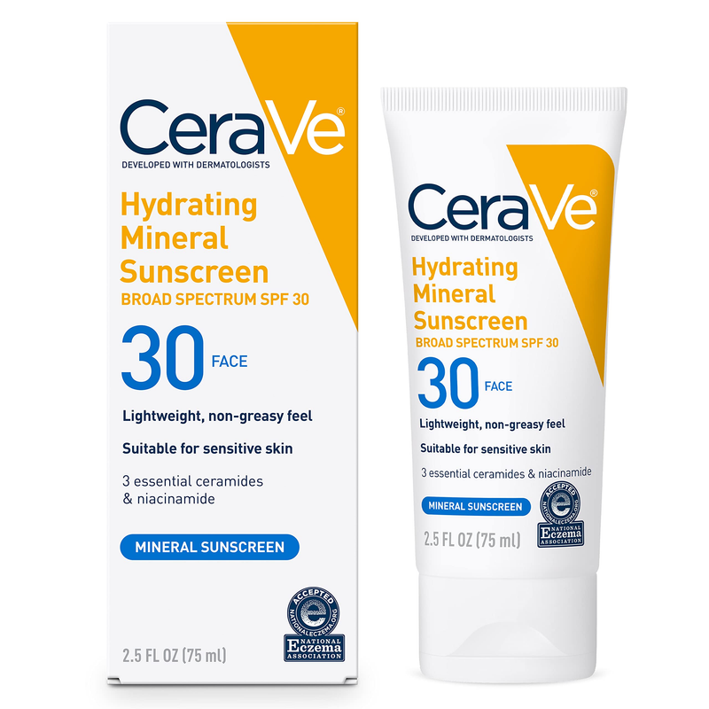 CeraVe CeraVe® Face 5% - 6% SPF 30 Hydrating Mineral Sunscreen, 2.5 oz Skin Care White Smoke