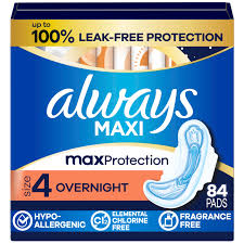 Always Always® Maxi Overnight Pads with Wings, Size 4, 6 x 28-Pack Feminine Pads & Protectors Dark Blue