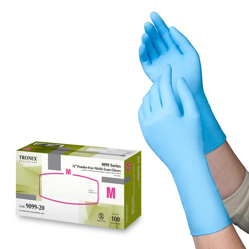 Tronex® 9099 Series Powder-Free Nitrile Exam Gloves - 12"  Medium - Blue 100 Count