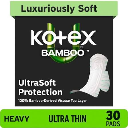 Kotex Bamboo Ultra Thin Heavy Pad with Wings, 30-Pack