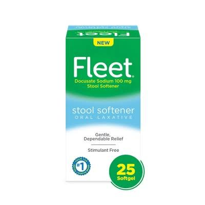 Pasteur Pharmacy Fleet Docusate Sodium Stool Softener Softgels 100 mg, 25 Count Medicine & Drugs White Smoke