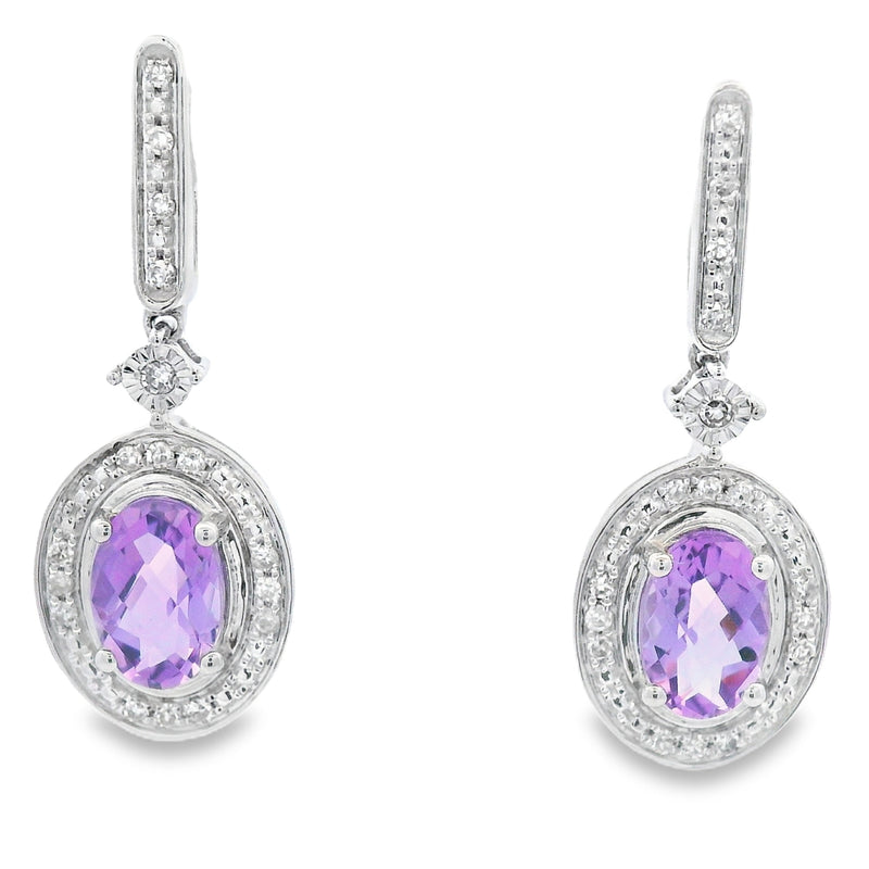 Bids.com .93ct Amethyst Diamond Dangle Earrings 10KT White Gold Earrings White Smoke Default Title