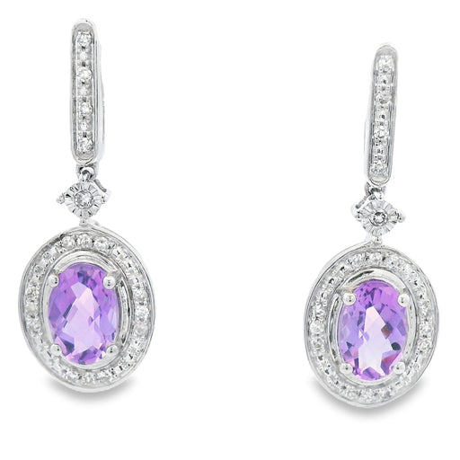 Bids.com .93ct Amethyst Diamond Dangle Earrings 10KT White Gold Earrings White Smoke Default Title