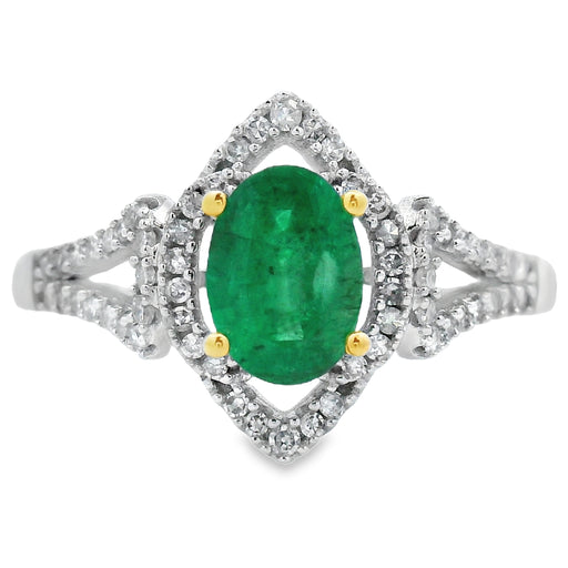 Bids.com .94ct Emerald Diamond Ring 14KT White Gold Rings White Smoke 7