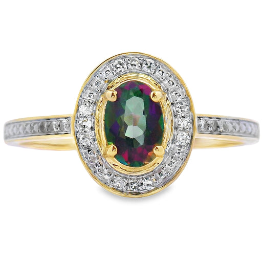 Bids.com .59ct Mystic Fire Topaz Diamond Ring 10KT Yellow Gold Rings White Smoke 7.0