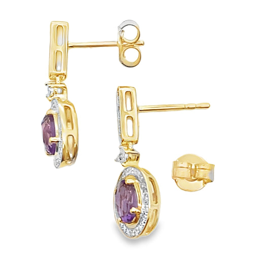 Bids.com .93ct Amethyst Diamond Dangle Earrings 10KT Yellow Gold Earrings White Smoke
