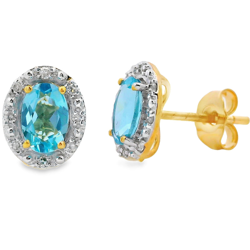 Bids.com 1.25ct Blue Topaz Diamond Earrings 10KT Yellow Gold Earrings White Smoke Default Title