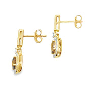 Bids.com .88ct Quartz Diamond Dangle Earrings 10KT Yellow Gold Earrings White Smoke