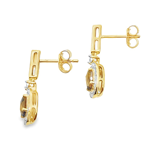 Bids.com .88ct Quartz Diamond Dangle Earrings 10KT Yellow Gold Earrings White Smoke