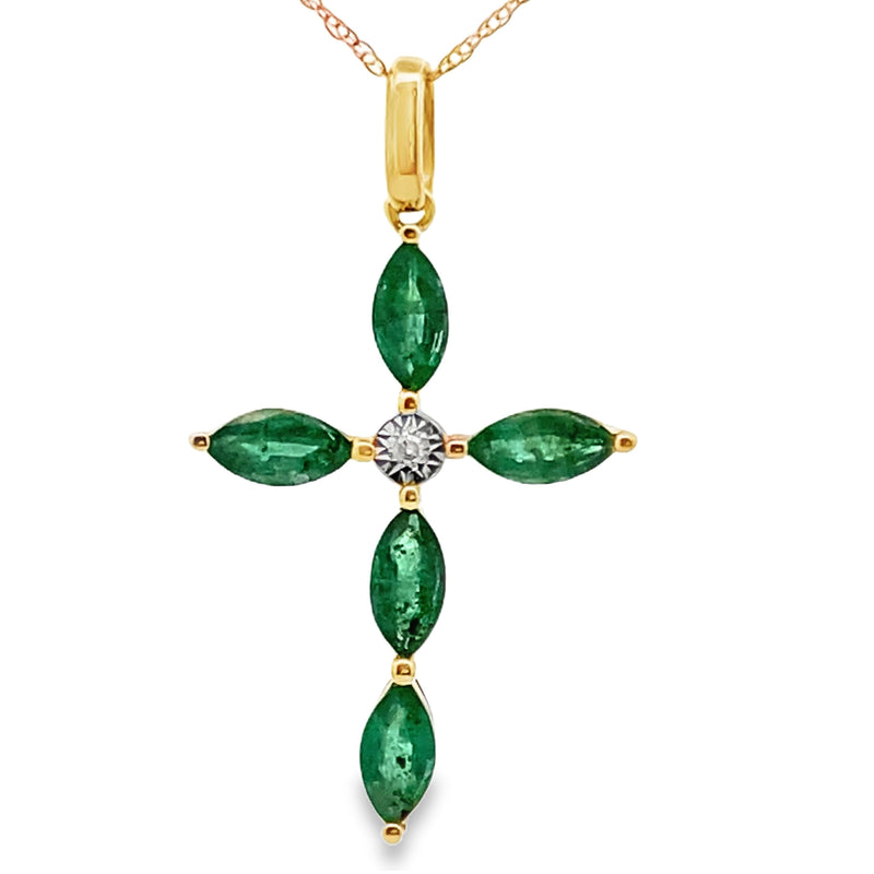 Bids.com 1.11ct Emerald Cross Religious Pendant 10KT Yellow Gold Pendants White Smoke 18