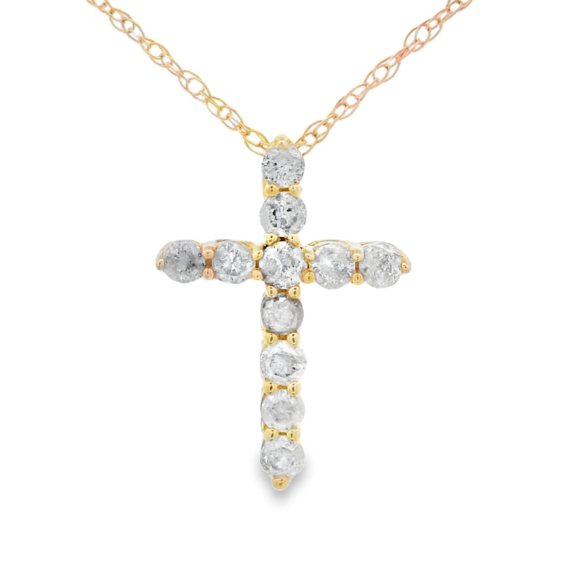 Bids.com .19ct Diamond Cross Religious Pendant 14KT Yellow Gold Pendants White Smoke 18