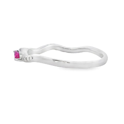 Bids.com .21ct Ruby Diamond stackable band set 14KT White Gold Rings White Smoke 7