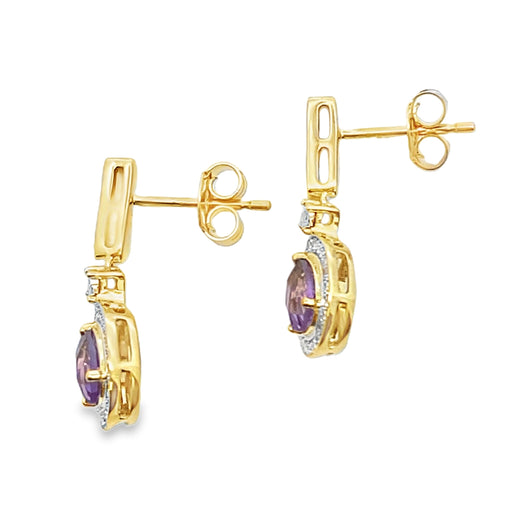 Bids.com .88ct Amethyst Diamond Dangle Earrings 10KT Yellow Gold Earrings White Smoke