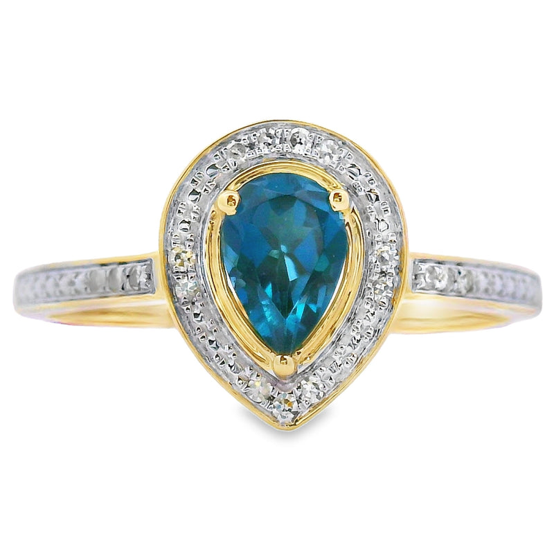 Bids.com .54ct London Blue Topaz Diamond Ring 10KT Yellow Gold Rings White Smoke 7.0