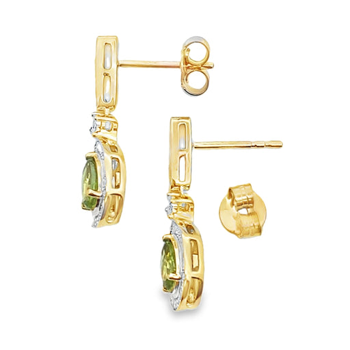 Bids.com .96ct Peridot Diamond Dangle Earrings 10KT Yellow Gold Earrings White Smoke