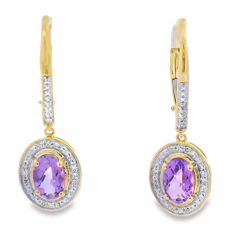 Bids.com .98ct Amethyst Diamond Dangle Earrings 10KT Yellow Gold Earrings White Smoke Default Title