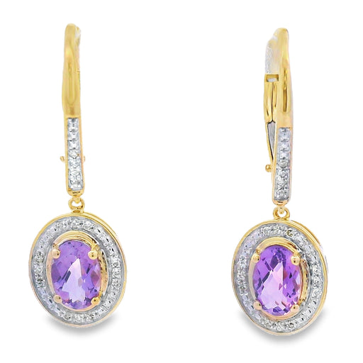Bids.com .98ct Amethyst Diamond Dangle Earrings 10KT Yellow Gold Earrings White Smoke Default Title
